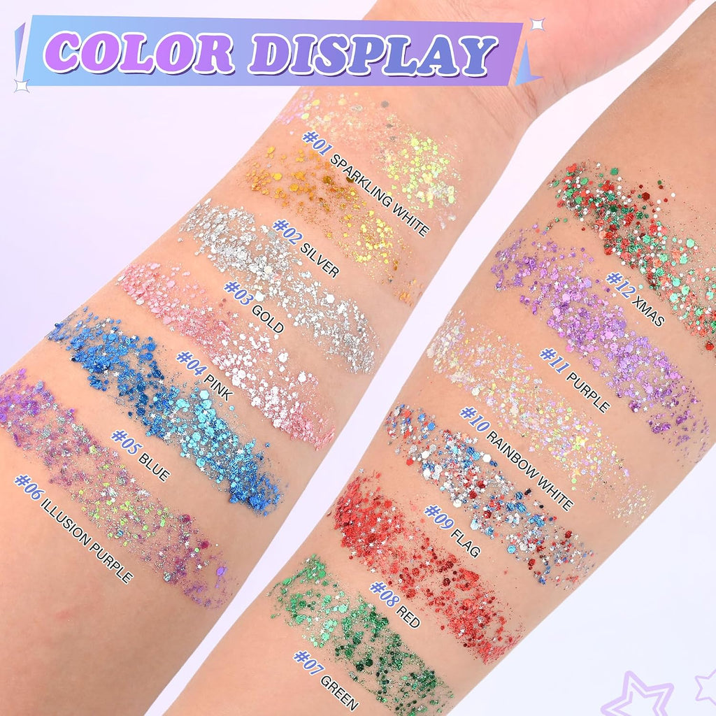 Pink Hair Face Body Glitter Stick For Sparkling Makeup, Holographic Chunky Mermaid Sequins Fairy Glitter Stick For Singer Concerts Mardi Gras Outfit Rave Accessories, 1.06 Oz, #4