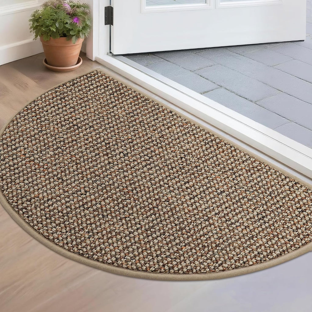 Beqhause Dirt Trapper Door Mat 17" X 30" Half Circle Non Slip Rug, Taupe | Washable Indoor Door Mat, Absorbent Doormats Entrance, Low Profile Welcome Floor Mat For Front Back Door, Small Rugs Entryway