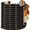 Flexible Garden Hose 100 Ft, Ultra Lightweight Water Hoses W/10 Function Sprayer And 3/4" Brass Fittings, Kink-Free, Sturdy, Abrasion Resistant For Yard, Lawn, Outdoor And Gardening(Black Orange)