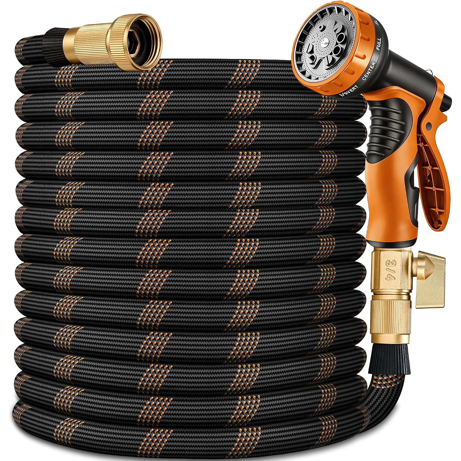 Flexible Garden Hose 100 Ft, Ultra Lightweight Water Hoses W/10 Function Sprayer And 3/4" Brass Fittings, Kink-Free, Sturdy, Abrasion Resistant For Yard, Lawn, Outdoor And Gardening(Black Orange)