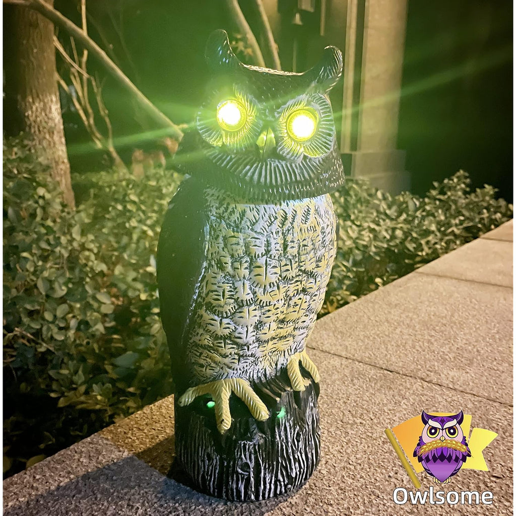 Solar Owl With Glowing Eyes, Rotating Head, Hoot Sound, Motion Detector And Silent Mode, Plastic Owl Garden Sculpture, Garden Decoration