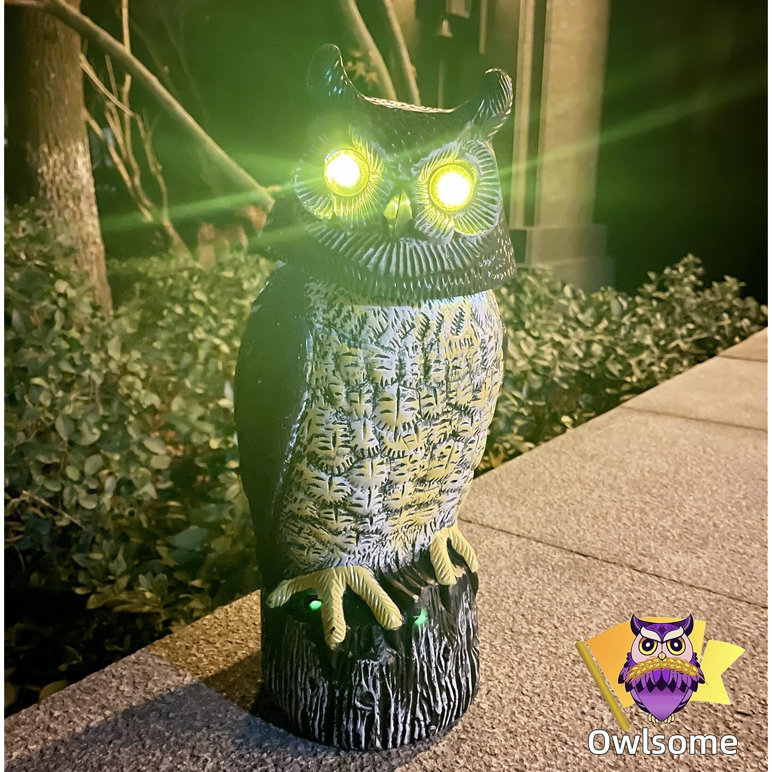 Solar Owl With Glowing Eyes, Rotating Head, Hoot Sound, Motion Detector And Silent Mode, Plastic Owl Garden Sculpture, Garden Decoration