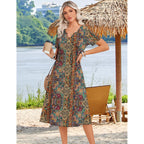 Zeagoo Summer Dresses For Women 2026 Casual Short Sleeve Aline Midi Dress With Pocket Flowy Pleated Tshirt Beach Sundress