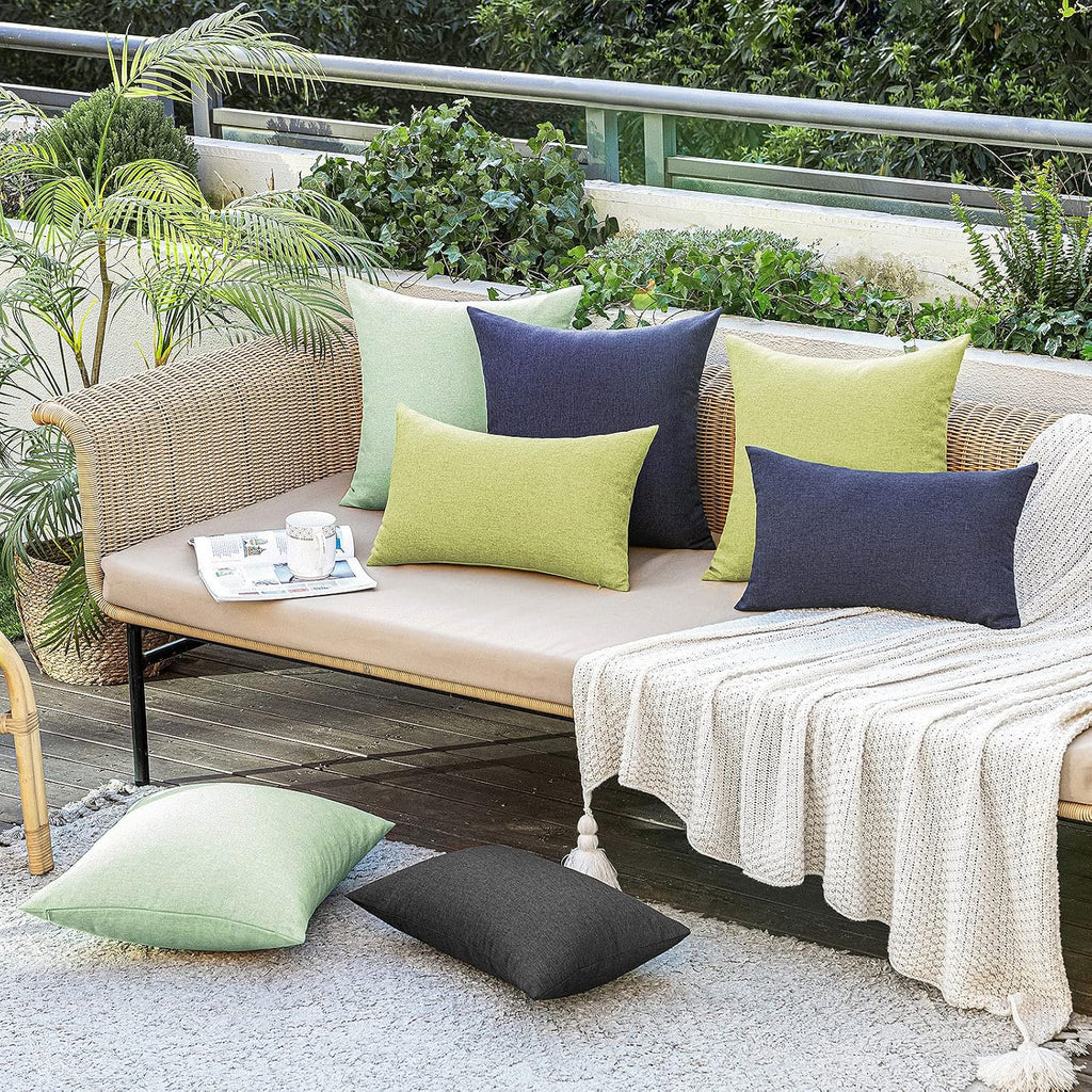Miulee Pack Of 2 Decorative Outdoor Solid Waterproof Throw Pillow Covers Faux Linen Garden Farmhouse Cushion Cases For Summer Patio Tent Balcony Couch Sofa 18X18 Inch Navy