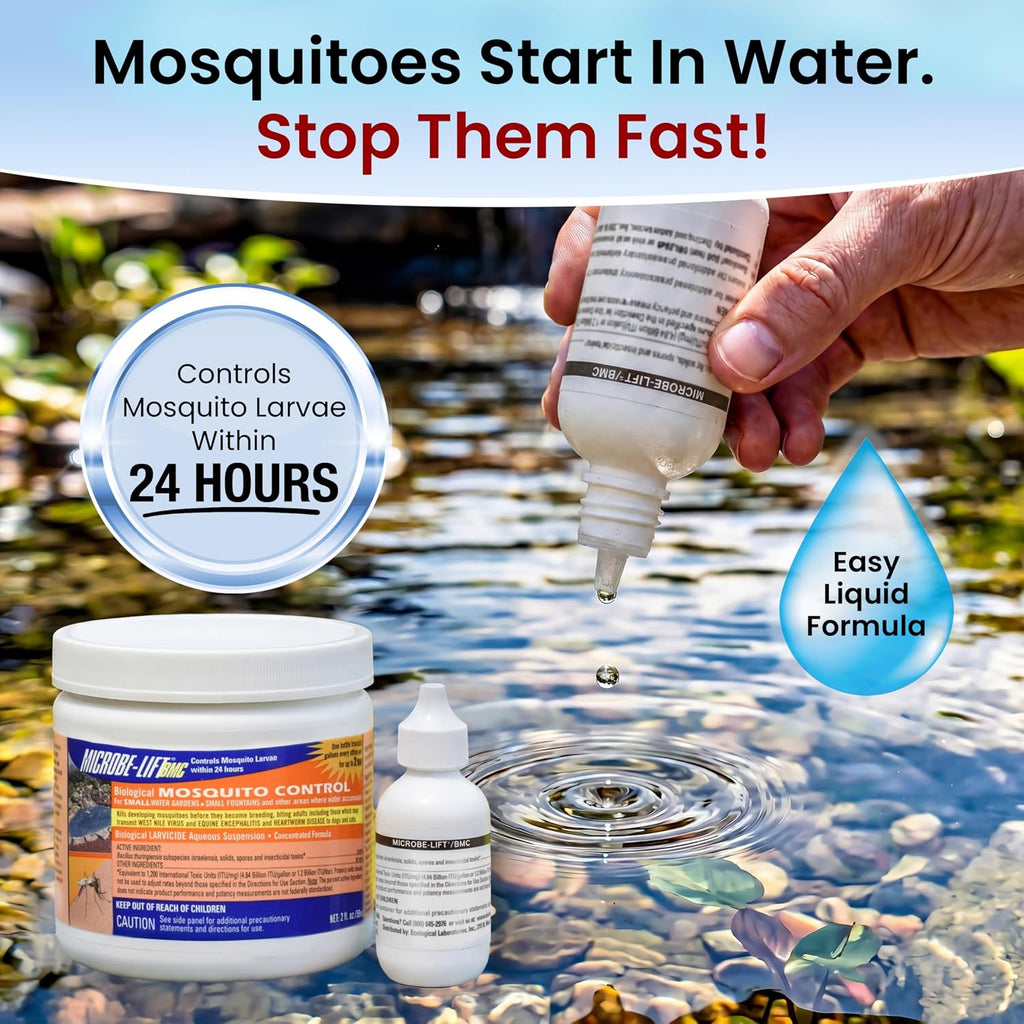 Microbe-Lift Bmc Biological Mosquito Control, Liquid Treatment For Medium-Sized Decorative Water Gardens Up To 2,000 Gallons, Fountains And Ponds, 2 Fluid Ounces