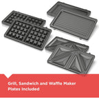 Black+Decker 3-In-1 Waffle Iron, Wm2000Sd, Grill And Sandwich Press, Non-Stick Removable Plates, Space Saving Compact Design