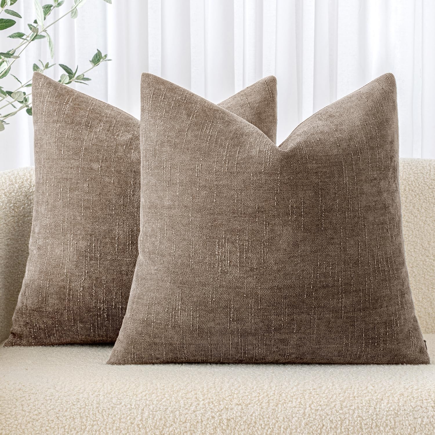 Miulee Pack Of 2 Decorative Throw Pillow Covers Soft Chenille Throw Pillows Solid Neutral Farmhouse Textured Cushion Covers For Couch Sofa Bedroom Living Room 20X20 Inch, Taupe Grey