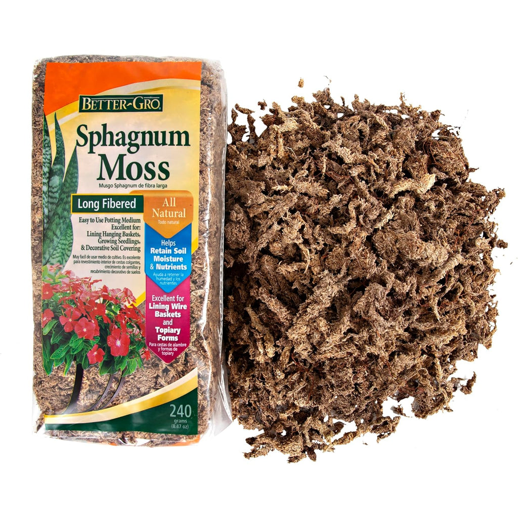 Better-Gro Sphagnum Moss - 100% Natural, Long-Fiber Moss For Orchids, Ferns, And Hostas, Excellent For Hanging Baskets And Propagating Plants - 240 Cubic Inches