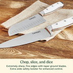 Cuisinart 15-Piece Knife Set With Block, High Carbon Stainless Steel, Forged Triple Rivet, White, C77Wtr-15P