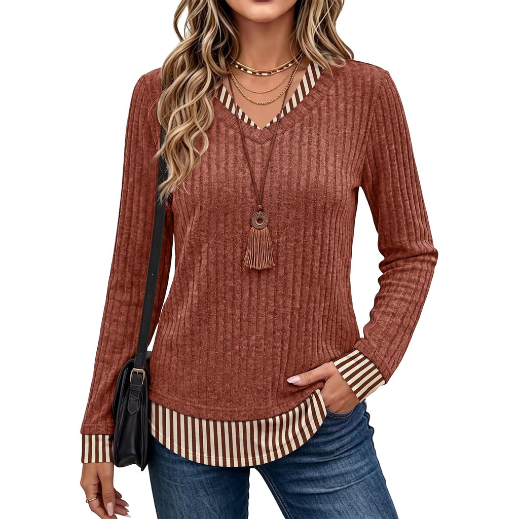 WIHOLL Womens Long Sleeve Shirts Lightweight Tunic Sweaters | 2-in-1 layered look, loose fit, tunic length, dressy casual, school teacher outfits, work to weekend, fall winter fashion