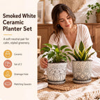 Gepege 6 Inch Beaded Ceramic Planter Set Of 2 With Drainage Hole And Saucer For Plants, Indoor-Outdoor Large Round Succulent Orchid Flower Pot (Smoked Gray, Inner-Pots Not Larger Than 5 Inch)