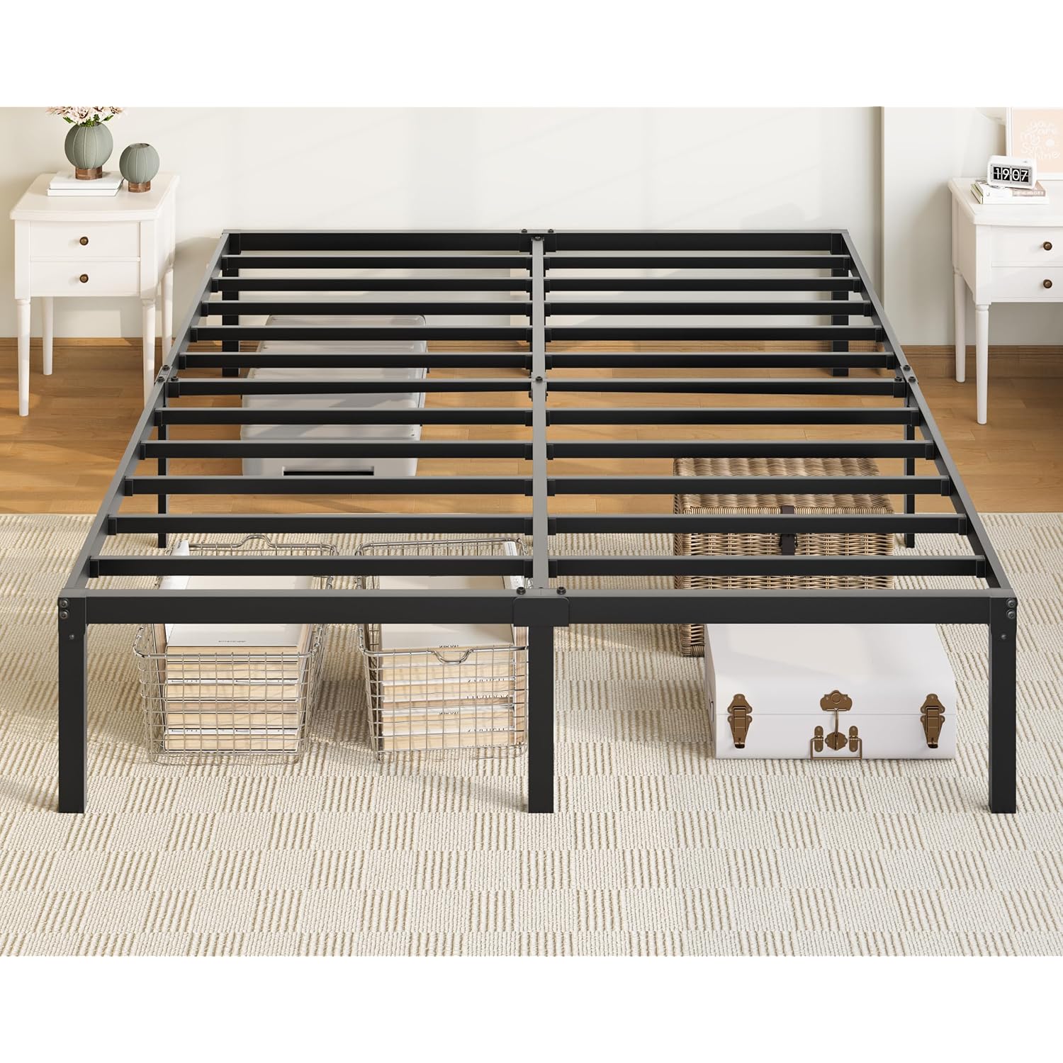Allewie Queen Bed Frame, 14 Inch Metal Platform Beds With Storage Space, No Box Spring Needed And Easy Assembly, Black