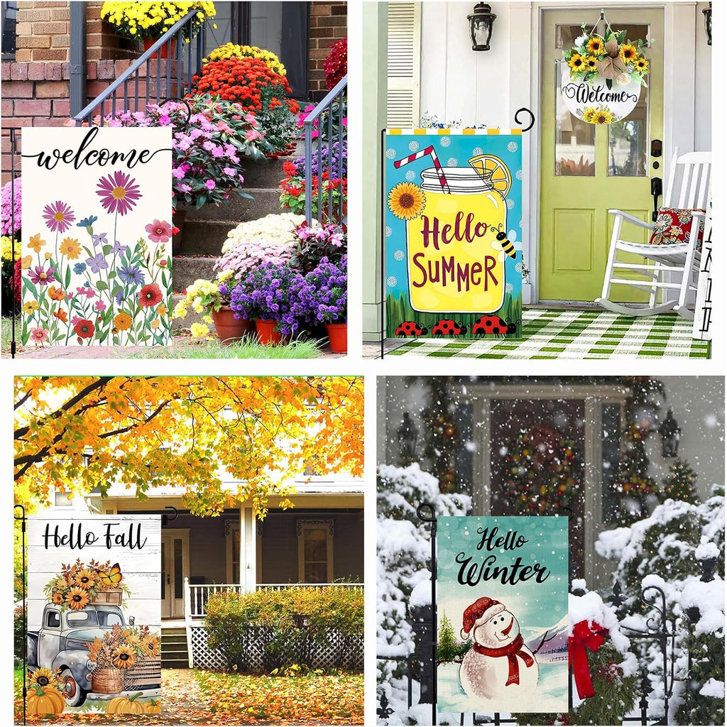 Seasonal Garden Flags Set Of 12 Double Sided 12X18 Inch, Small Yard Flags For Outside, Spring Summer Fall Winter & Holiday Outdoor Decor, 4Th Of July Halloween Christmas Decorations For All Seasons