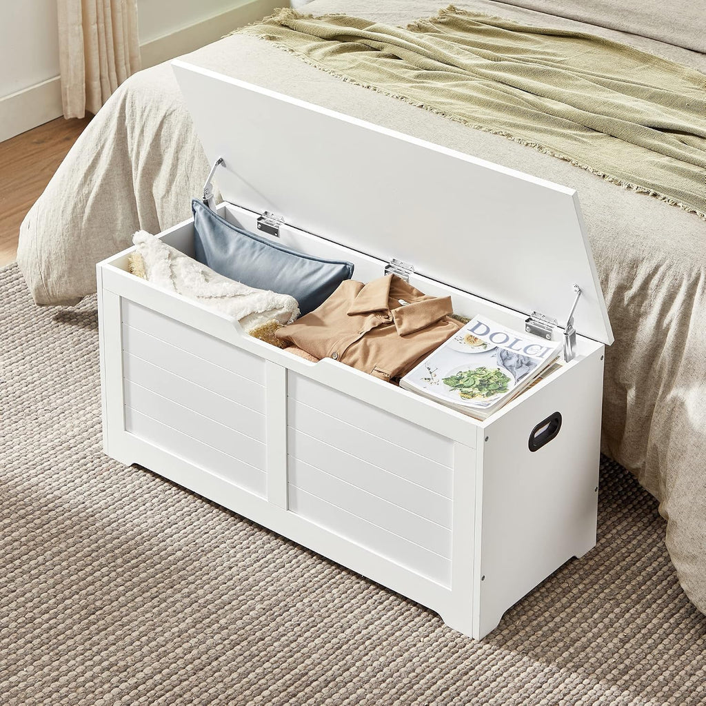 Vasagle Storage Chest, Storage Bench With 2 Safety Hinges, Farmhouse Style, 15.7 X 39.4 X 18.3 Inches, For Entryway, Bedroom, Living Room, Cloud White Ulsb061T10
