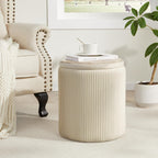 Round Ottoman With Storage Set Of 2,Vanity Stool With Storage For Bedroom, Ottoman Coffee Table,Small Velvet Foot Stool For Living Room, Beige