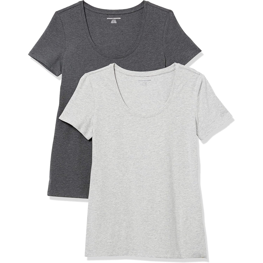 Amazon Essentials Women's Regular-Fit Short-Sleeve Scoop Neck T-Shirt, Summer Casual, Pack of 2