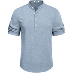 Coofandy Men'S Casual Henley Shirt Short Sleeve Band Collar Linen Shirt Summer Beach Hippie T-Shirts