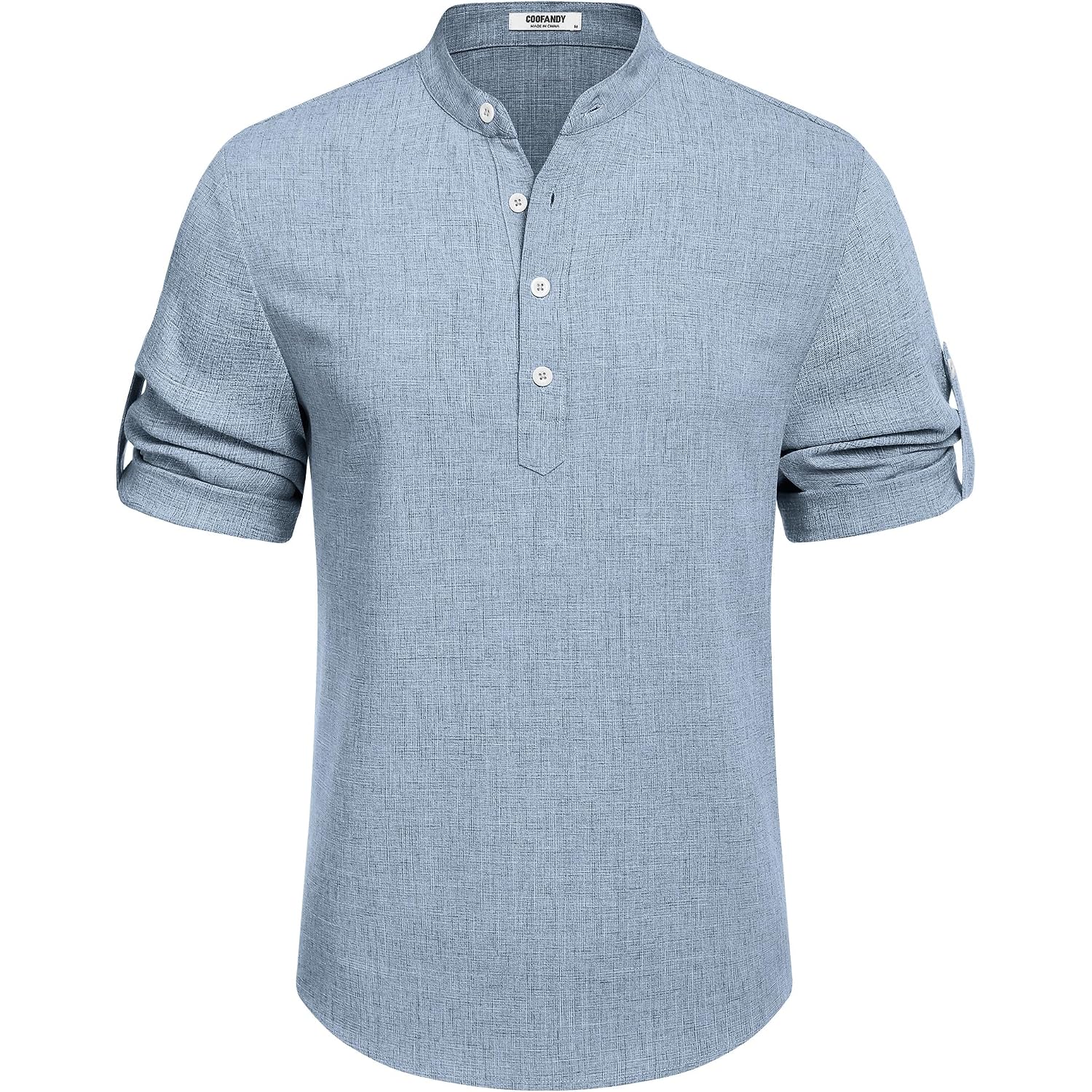 Coofandy Men'S Casual Henley Shirt Short Sleeve Band Collar Linen Shirt Summer Beach Hippie T-Shirts