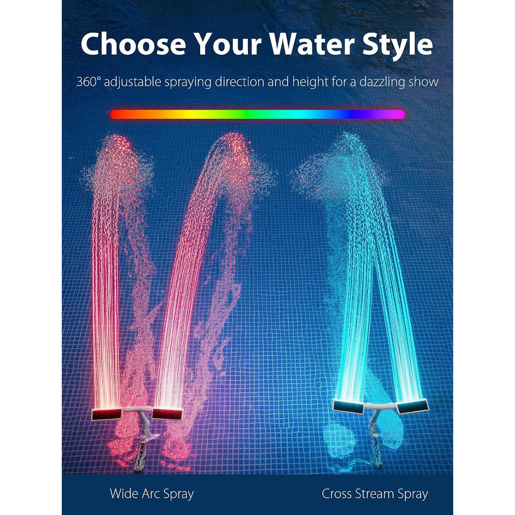 2026 Upgrade Height Solar Pool Fountain With 10-Color 4-Modes Led Lights, Auto Light-Sensing Sprinkler Waterfall For Above & Inground Pools With Remote, 360° Adjustable Dual Spray For Cooling (White)