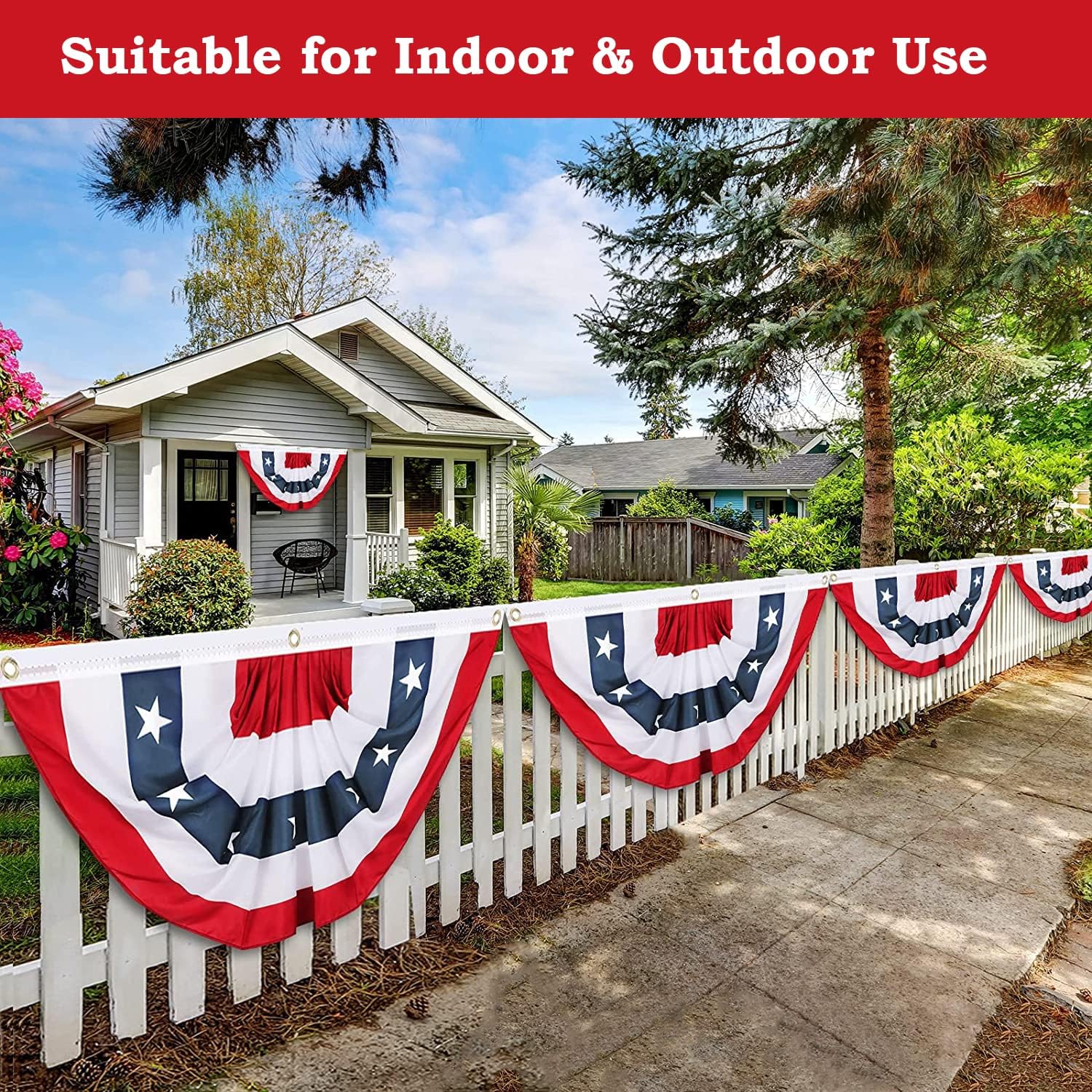 2X4 Ft American Pleated Fan Flag, Patriotic Half Fan Bunting Flag, Indoor Outdoor For Red White Blue Usa 250Th Anniversary 4Th Of July Decoration Patriotic Decor Memorial Day (Set Of 5)