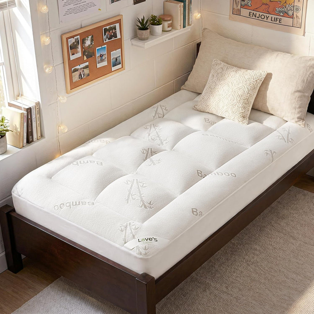 Love'S Cabin Twin Xl Mattress Topper Viscose Derived From Bamboo, Thick Pillow Top Mattress Pad With Stretchable Pockets For 8"-20" Mattress, Soft Breathable Cooling Mattress Topper For Hot Sleepers