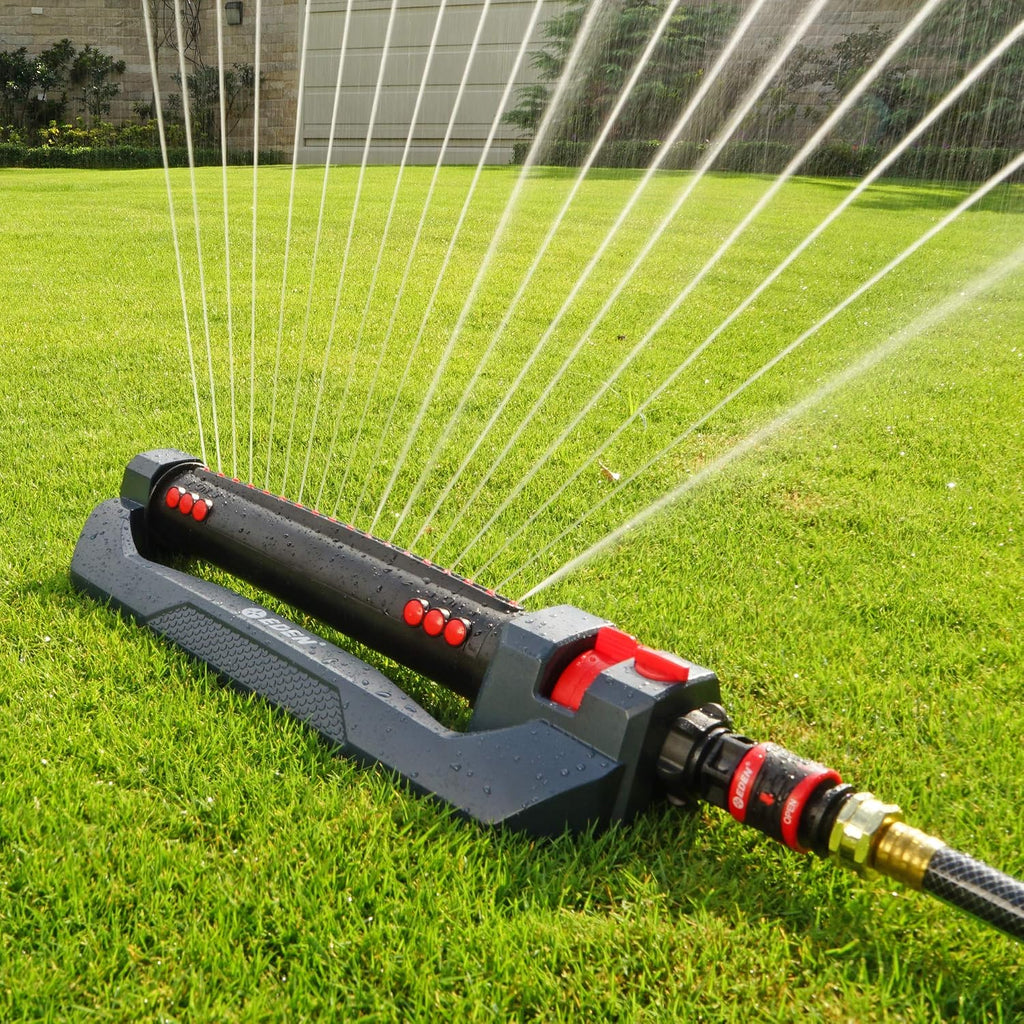 Eden 96212 Turbo Oscillating Sprinkler | Covers Up To 4,400 Sq. Ft., 18 Precision Nozzles, Adjustable Range, Flow Control, Triple Nozzle Width Switches, Turbo Drive Motor, Quick Connect Bundle