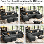 107" Cloud Couch Sectional, U Shaped Modular Sectional Sofa, 4-Seat Deep Seat Couch With 6 Removable Washable Pillows And 2 Ottoman For Living Room, Bedroom, Apartment, Black Grey