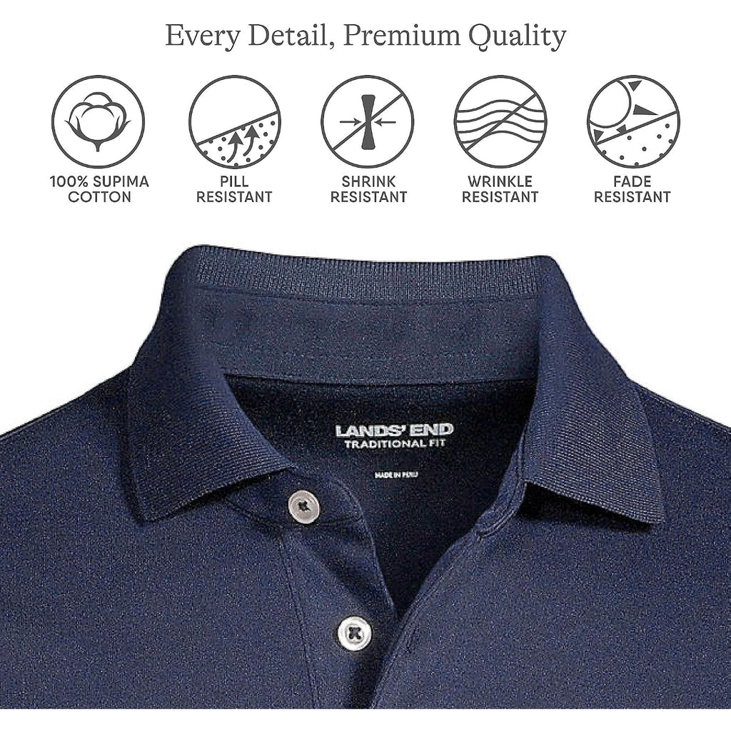 Lands' End Men'S Short Sleeve American-Grown Supima Cotton Polo Shirt