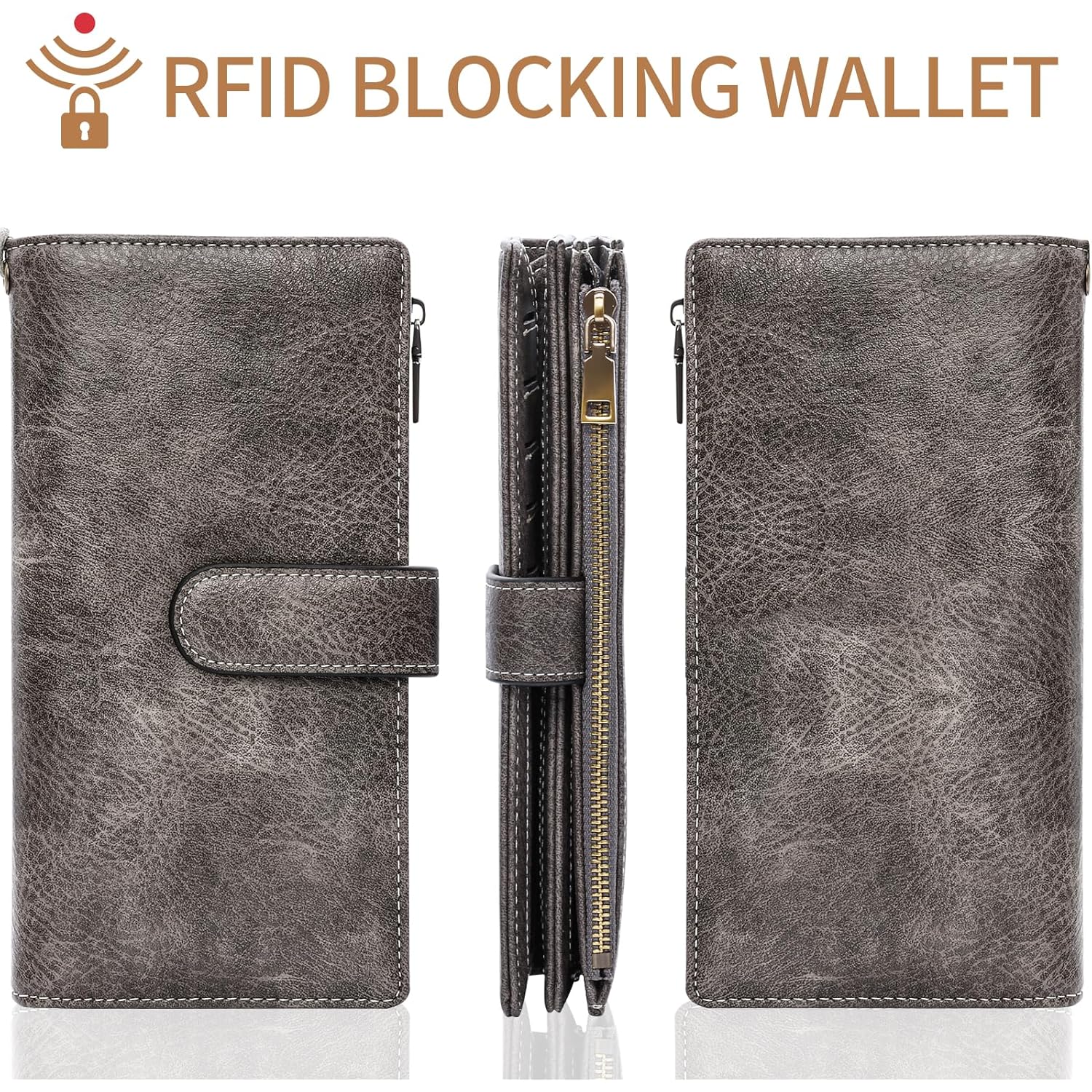 XINNSTAR Womens Wallet RFID Blocking Large Capacity Credit Card Holder Long Purses for Women with Wristlet Pocket ID Window