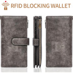 XINNSTAR Womens Wallet RFID Blocking Large Capacity Credit Card Holder Long Purses for Women with Wristlet Pocket ID Window