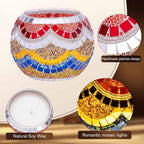 Rancco Handmade Mosaic Glass Tealight Candle Holder Set - 4 Pack with 10.5 oz Long-Lasting Soy Wax Scented Candles - Perfect Aromatherapy Gifts for Women, Moms, Birthdays, Spa Days, and Christmas