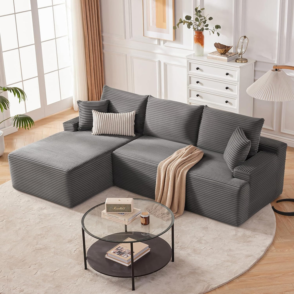 Mangodan Cloud Sectional Couch, Boneless Sofa For Living Room, Fluffy Comfy Couch With Deep Seat, Modular Sectional Sofa With L-Shaped Chaise, No Assembly Required, Dark Grey