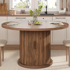 47.24" Round Dining Table For 4, Farmhouse Fluted Kitchen Tables Dining Room Circle Dinner Table, Modern Wood Kitchen & Dining Room Tables