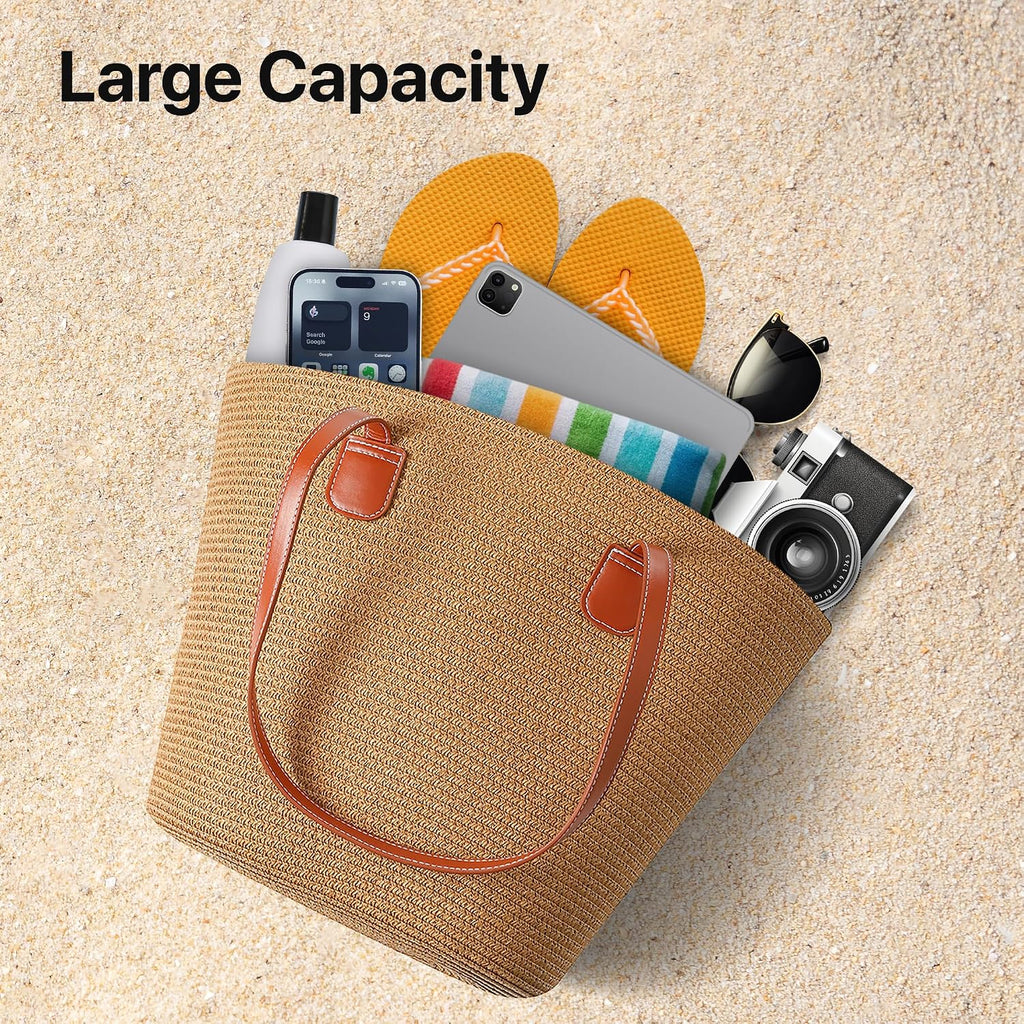Straw Bags For Women | Travel Straw Totes Bag, Summer Woven Shoulder Bag Handbag
