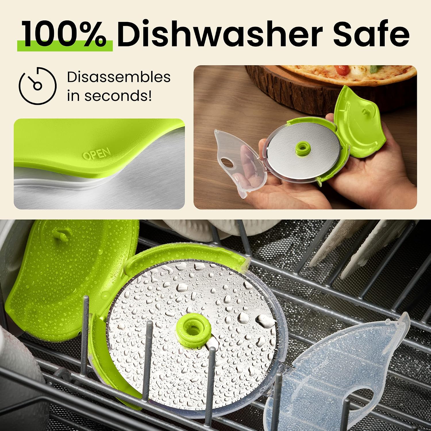 Kitchy Pizza Cutter Wheel, Heavy Duty Ergonomic Pizza Slicer With Easy Grip Non-Slip Handle And Blade Cover, Dishwasher Safe (Green)