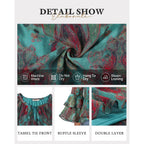 Bebonnie Womens Ruffle Sleeve Casual V Neck Layers Boho Tops Tassel Tie Front Floral Chiffon Blouses