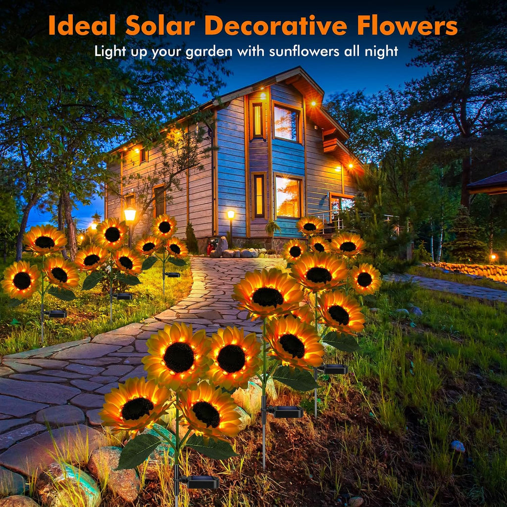 Solar Sunflower Lights Flowers Outdoor Waterproof For Yard Garden Cemetery | 800Ma Real Looking Stake Flower Bed Pathway Patio Porch Fall Decors