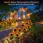 Solar Sunflower Lights Flowers Outdoor Waterproof For Yard Garden Cemetery | 800Ma Real Looking Stake Flower Bed Pathway Patio Porch Fall Decors