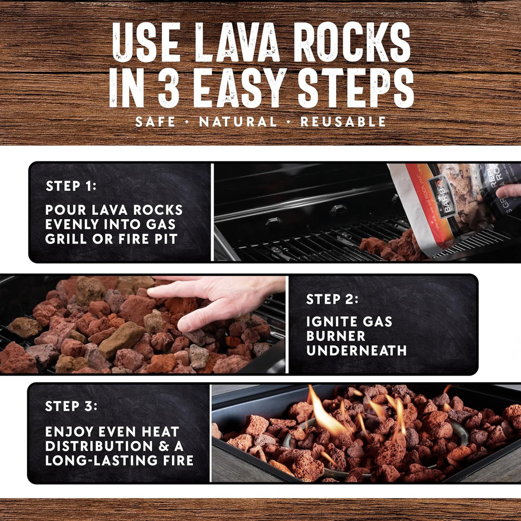7Lb Natural Volcanic Lava Rocks For Gas Fire Pit & Grill – Stones For Indoor/Outdoor Propane Fireplaces – Even Heat Distribution, Reduces Flare Ups Lava Rock By Fryoilsaver Co. (Pack Of 1)