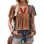 Ofeefan Womens Summer Tops Boho Short Sleeve Shirts V Neck Fashion Lace Blouses Dressy Casual Flowy Holiday Outfits