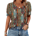 Ofeefan Womens Tops Short Sleeve Shirts Buttons V Neck Spring Fashion Summer Outfits Plus Size Blouses Dressy Casual