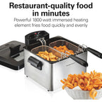Hamilton Beach Electric Deep Fryer with 3 Baskets and Lid, 4.5 Liters / 19 Cups Oil Capacity, Temperature Control, View Window, Professional Style, 1800 Watts, Stainless Steel (35034)