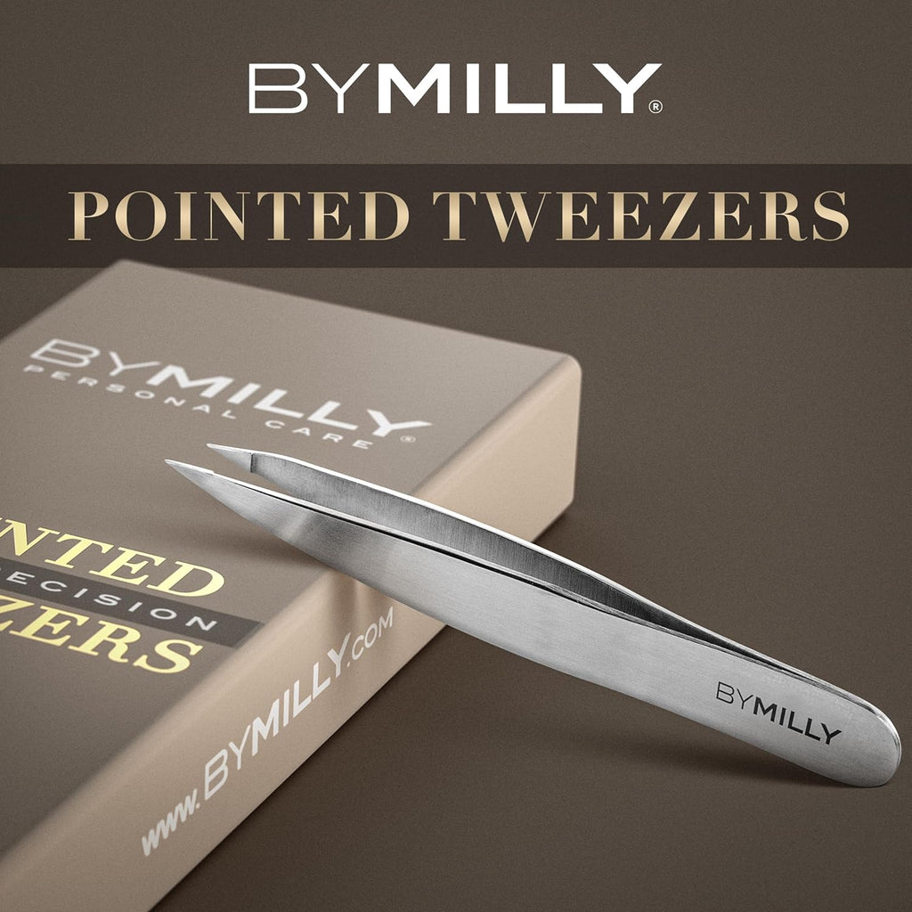 Pointed Tweezers | High Carbon Stainless Steel Needle Nose | Fine Point Precision Hair Removal | Perfectly Aligned & Hand-Filed Sharp | Silver