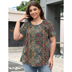 Womens Plus Size Tops Short Sleeve Shirts Crewneck Pleated Blouses Dressy Casual Fashion Tunic Top (1X-5X)