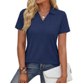 Women's Polo Shirts Short Sleeve V Neck Business Casual Tops Collared Cotton Golf Polos Work Summer Tees