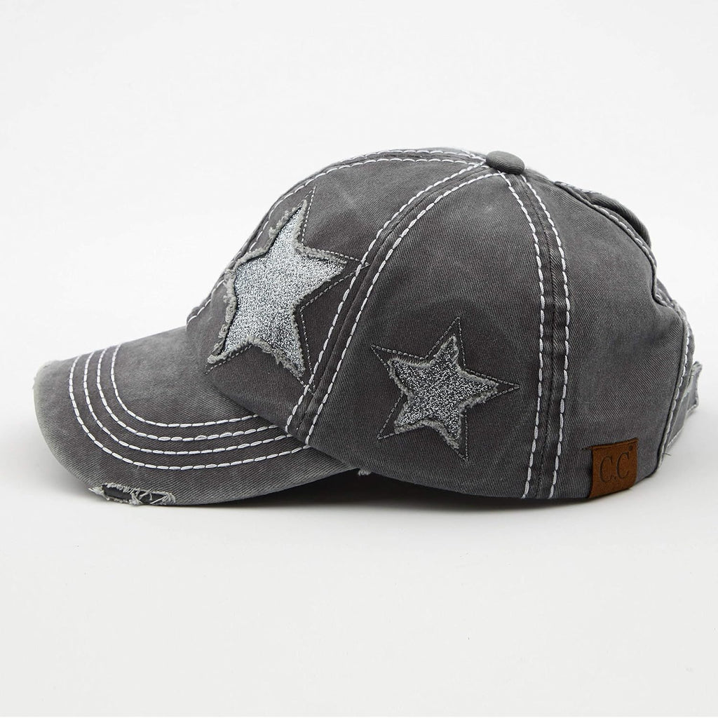 C.C Exclusives Hatsandscarf Washed Distressed Cotton Denim Ponytail Hat Adjustable Baseball Cap (Bt-14)