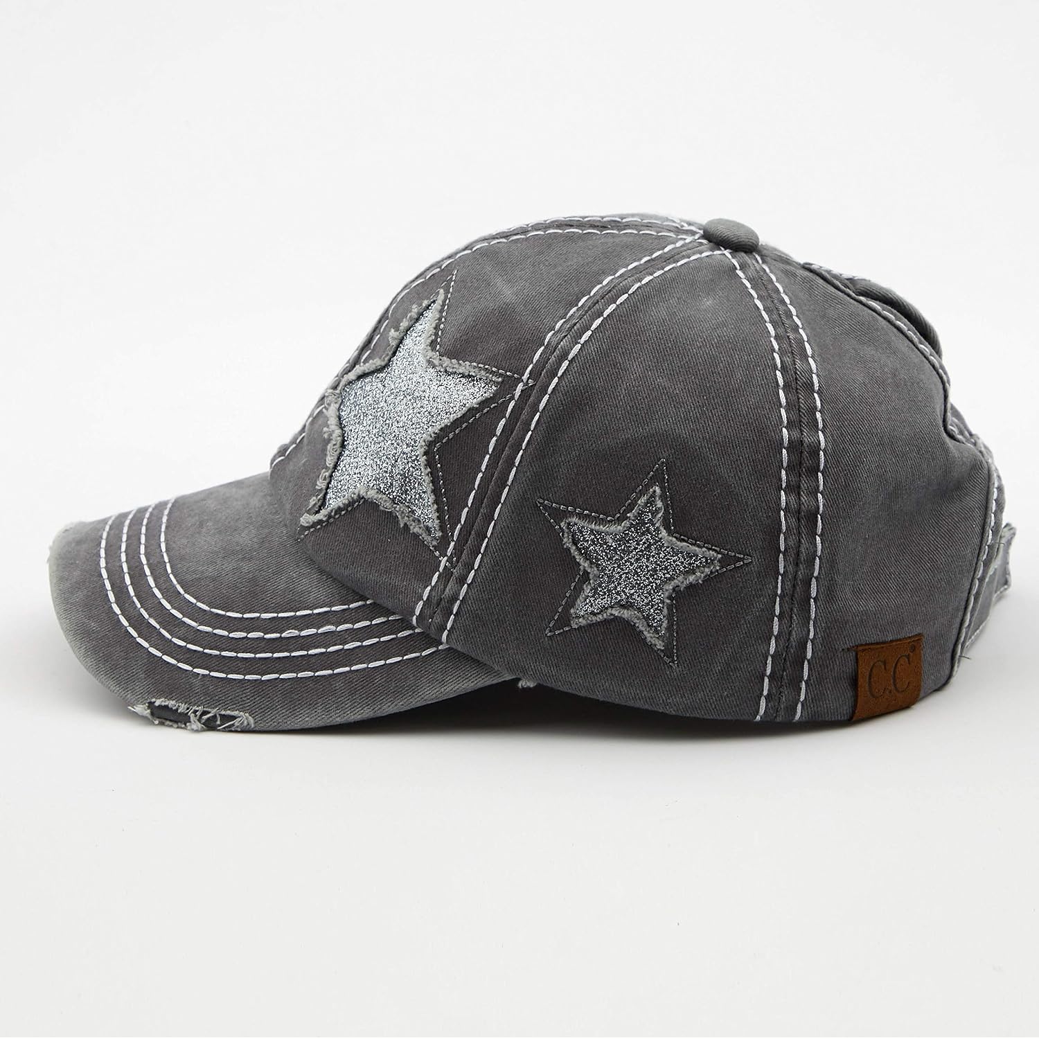 C.C Exclusives Hatsandscarf Washed Distressed Cotton Denim Ponytail Hat Adjustable Baseball Cap (Bt-14)