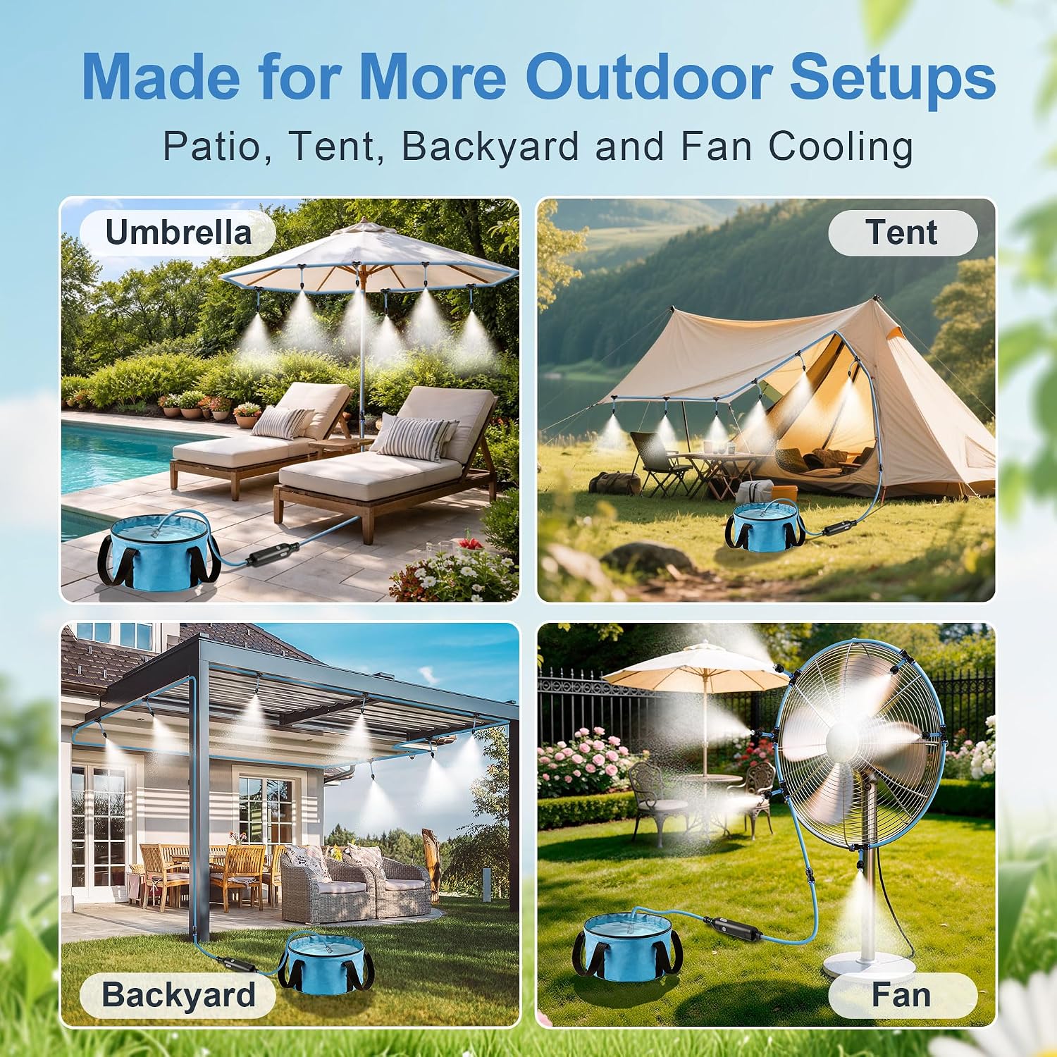 Portable Misting System For Outdoor Cooling, 23 Ft Misters For Outside Patio With Rechargeable Pump, 30L Water Bag, 6 Adjustable Nozzles For Tent, Canopy, Backyard, Umbrella And Camping