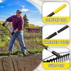 Bow Rake, 68-Inch Adjustable Handle Garden Rake With 17 Steel Tines, Heavy Duty Dual-Sided Metal Rake Landscape Gardening Tool For Soil Loosening Lawn Yard Leaves Mulch Thatch Removing
