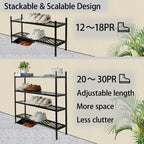 Shoe Rack, 45.6" Expandable Shoes Storage Metal Shoe Shelf Stand 2-Tier Stackable Boot Organizer For Closet, Entryway, Garage, Bedroom, Door Entrance, Black